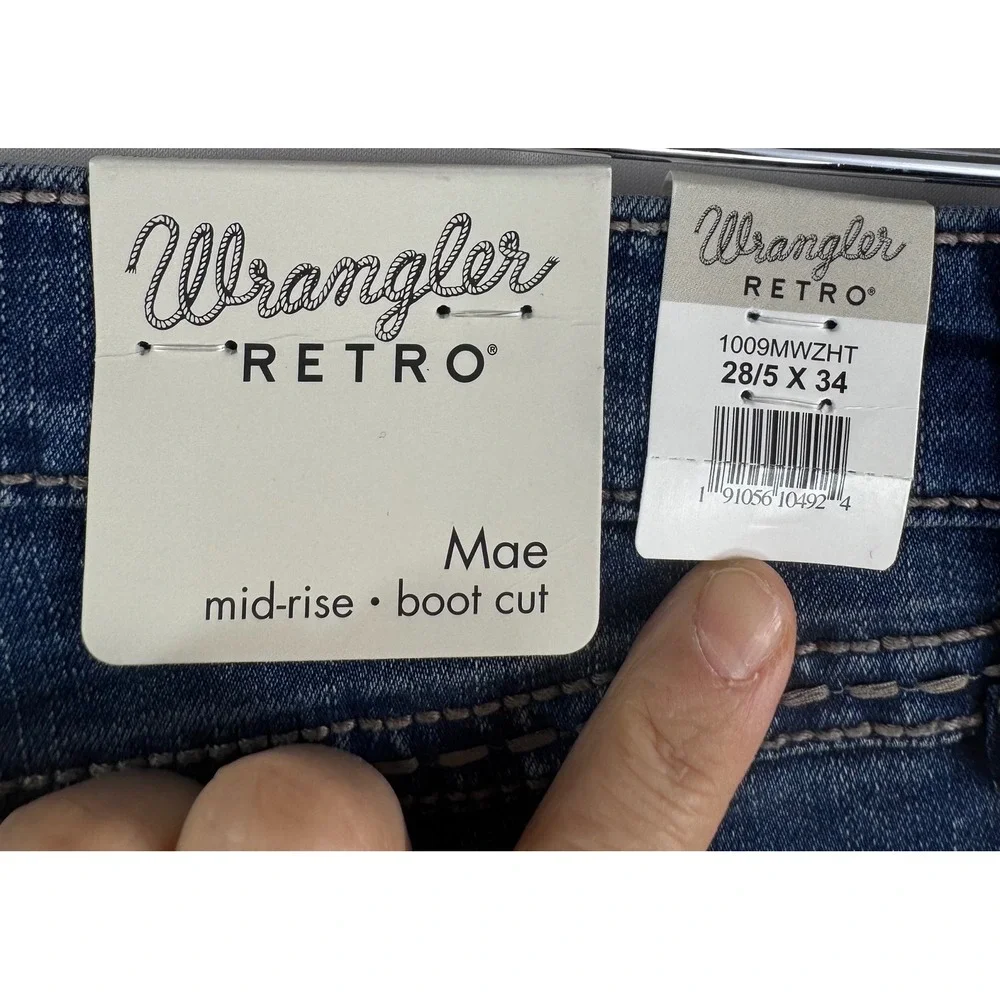 Wrangler Retro Mae Jeans sz 28 Blue Mid Rise Boot Cut‎ rodeo western
